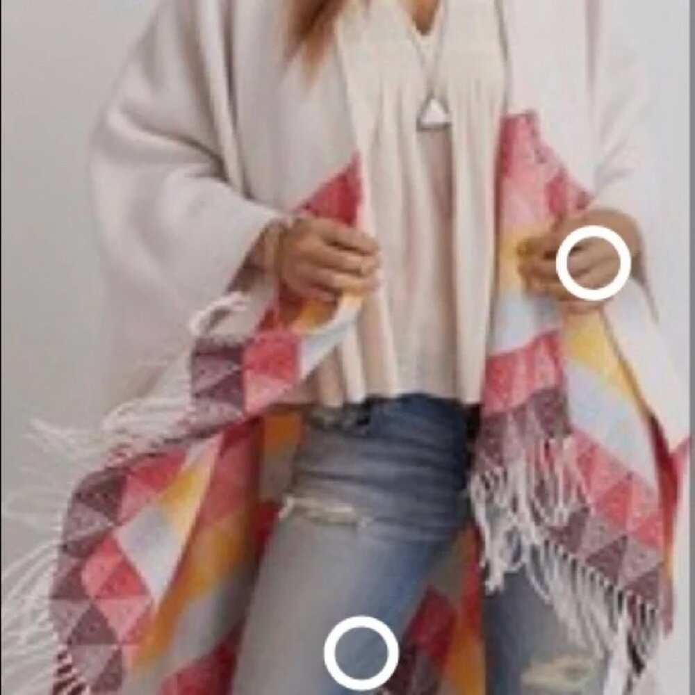 American Eagle Rainbow Aztec Oversized Shawl Wrap Poncho | Fringe | OS